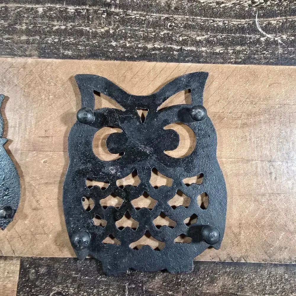 Retro Farmhouse Owl Trivets - Black Cast Iron - Set of 2